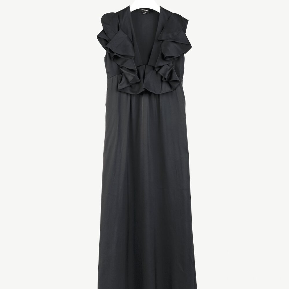 Rochas Black Silk Charmeuse Ruffle Evening Gown